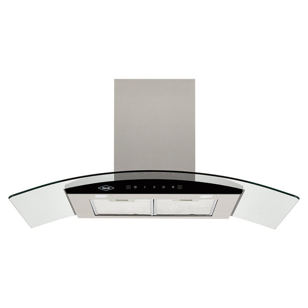 Campana Península Vidrio inox-negro de 90cm, Con 3 Velocidades