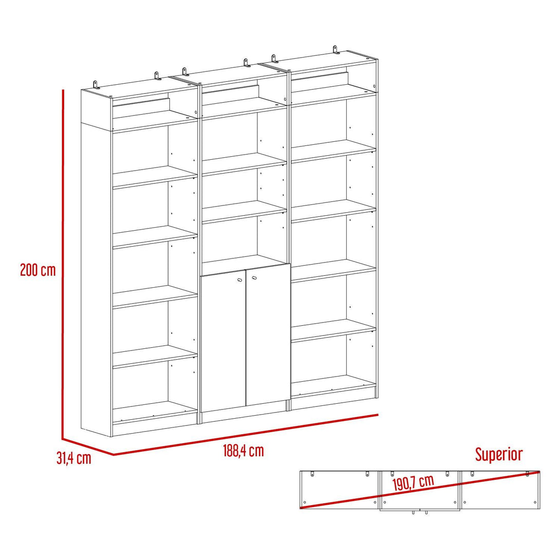 Combo de Bibliotecas Home, Blanco, Incluye Tres Bibliotecas y Tres Complementos - VIRTUAL MUEBLES