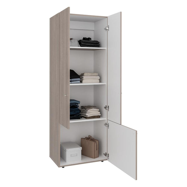Closet Beico II, Bardolino y Blanco Duqueza, con tres Puertas Abatibles y tres entrepaños