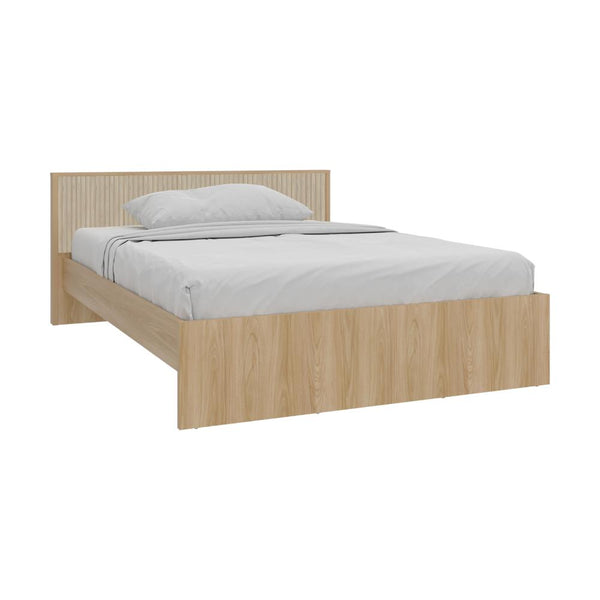 Cama Doble Wandda, Fresno Europeo y Roble Natural, incluye tendido de tablones