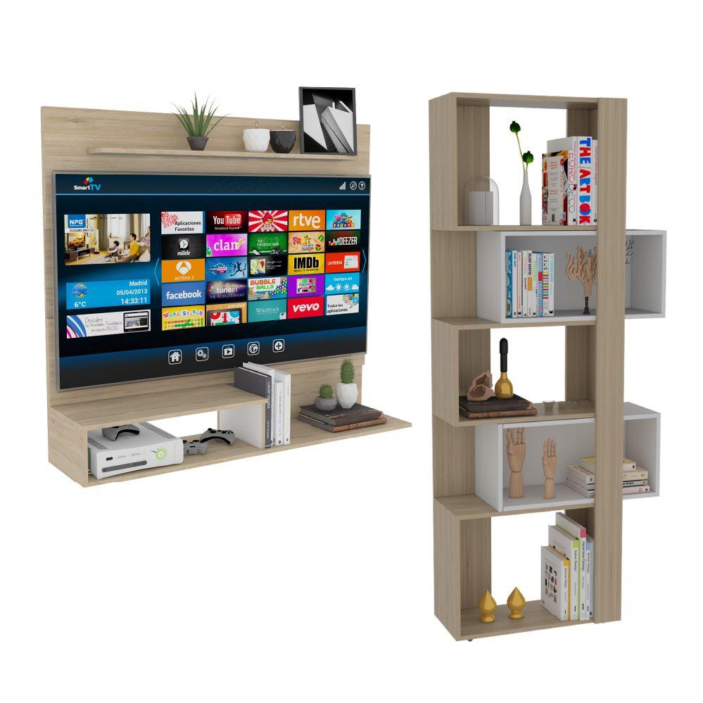 Combo para Sala de Estar Caleb, incluye Panel de TV y Biblioteca.