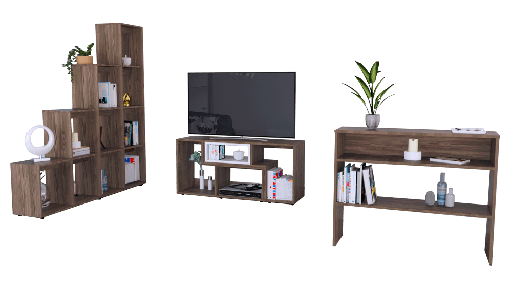 Combo Para Sala Larcomar, Incluye Mesa Para Tv Biblioteca Escalera Y Mesa Auxiliar.