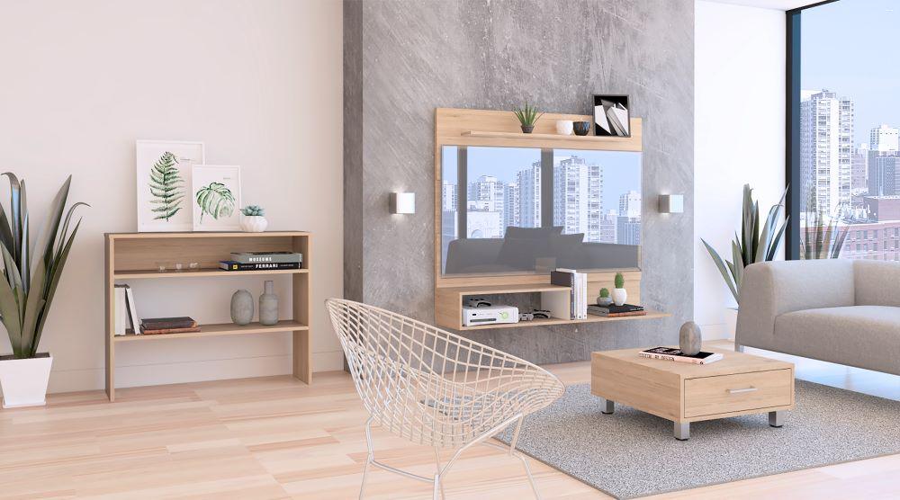 Combo Para Sala Pinamar, Incluye Panel Tv Mesa Auxiliar Y Mesa De Centro.