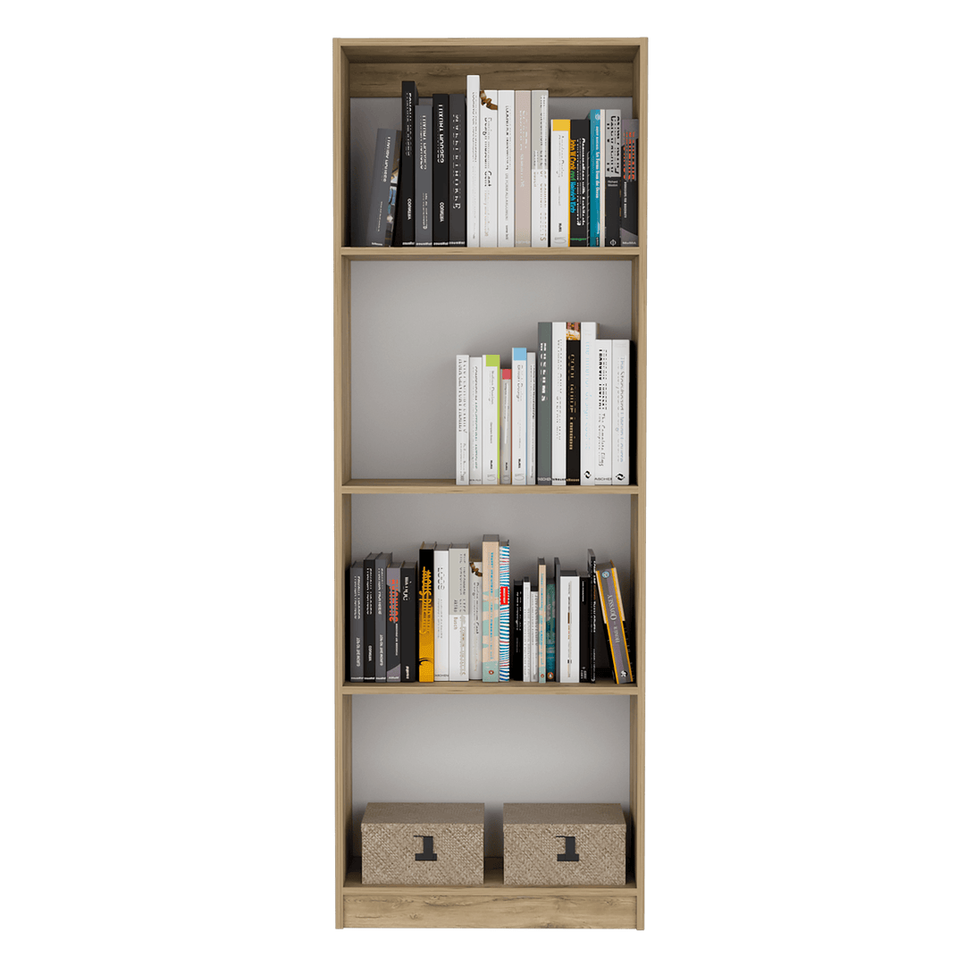 Combo de Bibliotecas Home, Macadamia y Blanca, Incluye Tres Bibliotecas de Cuatro y Cinco Entrepaños Sin Puertas. - VIRTUAL MUEBLES