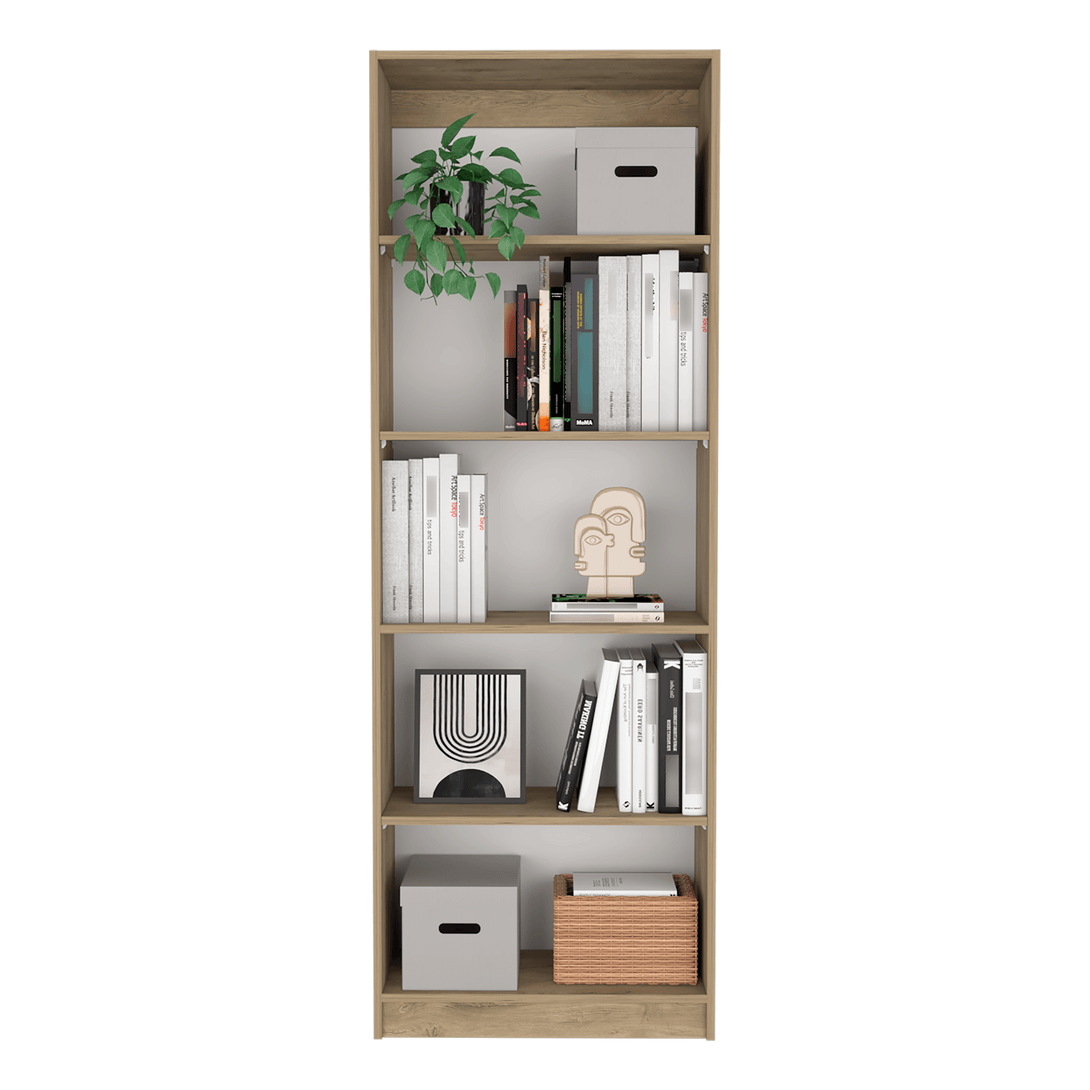 Combo de Bibliotecas Home, Macadamia y Blanca, Incluye Tres Bibliotecas de Cuatro y Cinco Entrepaños Sin Puertas. - VIRTUAL MUEBLES