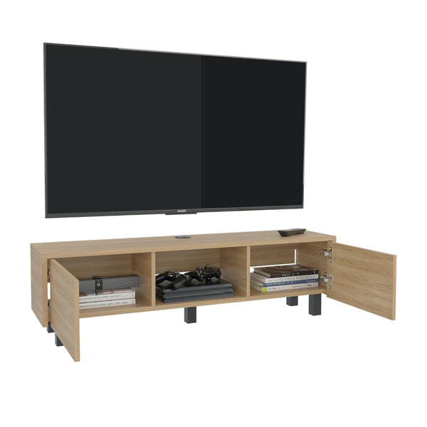 Mesa Para Tv Flotante Gleid, Fresno Europeo, con Dos Puertas Abatibles