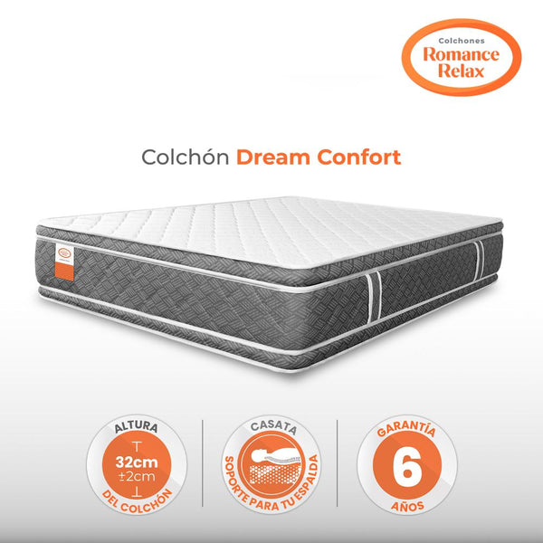 Colchón Romance Relax Dream Confort 140x190 Color Gris y Blanco